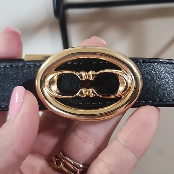 Coach Reversible 1" Belt C Signature Logo Black Brown Gold Leather 42" NEW - Picture 2 of 8